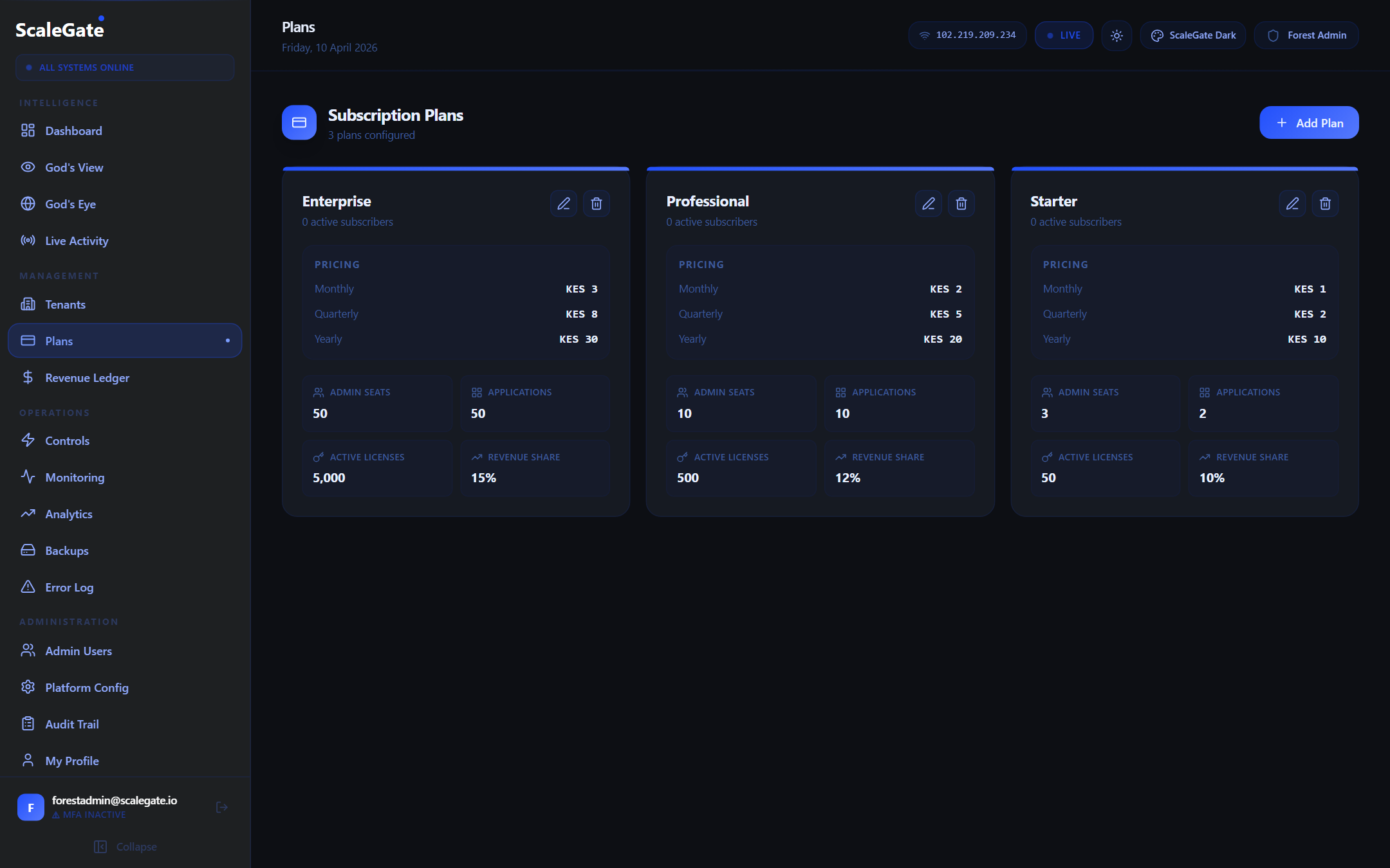 Subscription Plans Manager